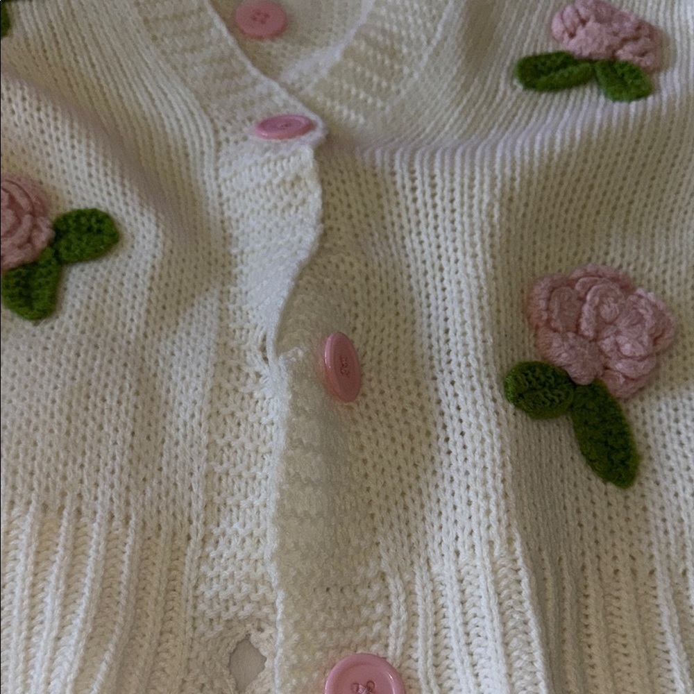 Women's Cream Floral Cardigan Sweater - Picture 3 of 10